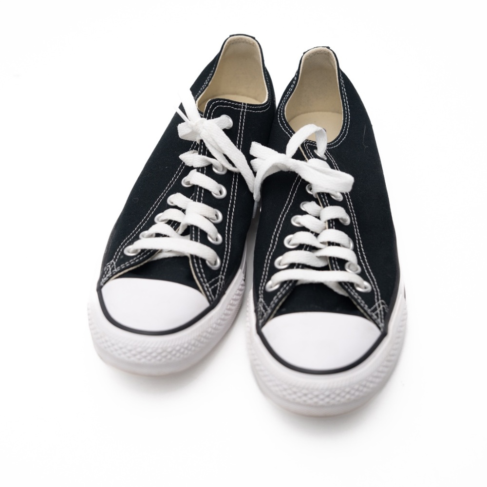 French Connection Black Canvas Low-Top Sneakers with White Accents
